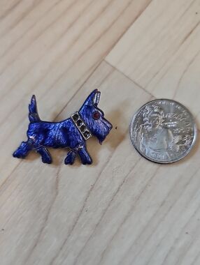 1930s Blue Scottie Dog Enamel Pin with Red Eye